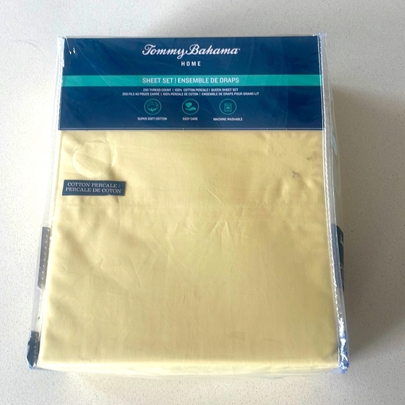 New Tommy Bahama Home 100% Cotton Queen Sheet Set Percale Weave Color Yellow - Picture 1 of 3